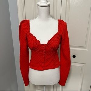Free People Ladybug Long Sleeve Top in Flame Red size‎ Small EUC